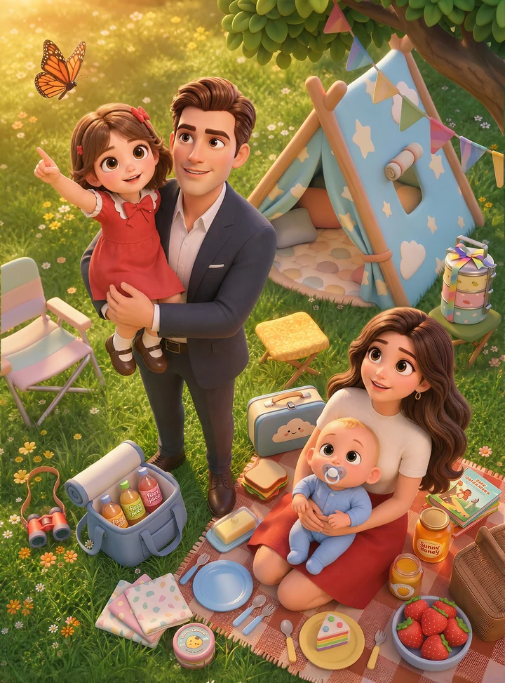 A family having a picnic in a sunny park